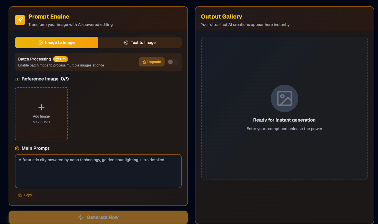 Nano Banana AI Platform UI Preview
